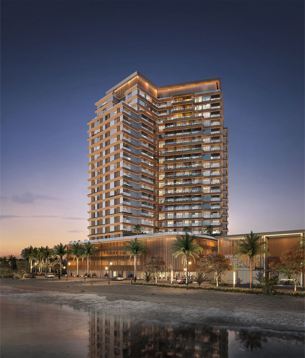 Al Hamra Waterfront – lake to tower view