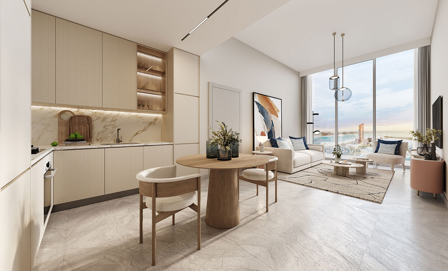 Al Hamra Waterfront – Living Dining 1BD View