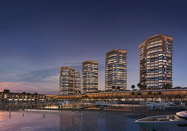 Marina-front pool view at Al Hamra Waterfront